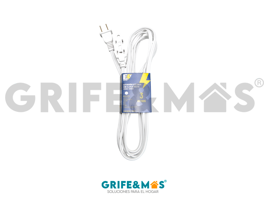 ED183B EXTENSIÓN ELÉCTRICA DE 3 MTS COLOR BLANCA CON CLAVIJA RECTA